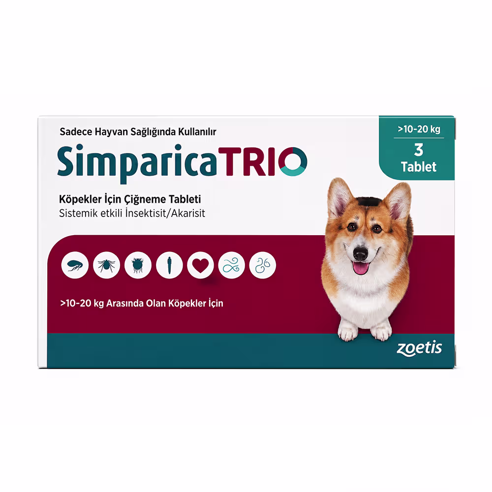قرص سیمپاریکا تریو سگ ۱۰ تا ۲۰ کیلوگرم بسته ۳ عددی | Simparica Trio Zoetis