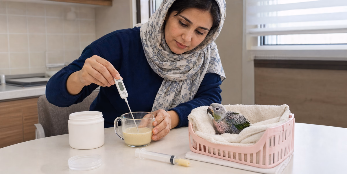 اندازه‌گیری دمای سرلاک جوجه پرنده پیش از تغذیه دستی