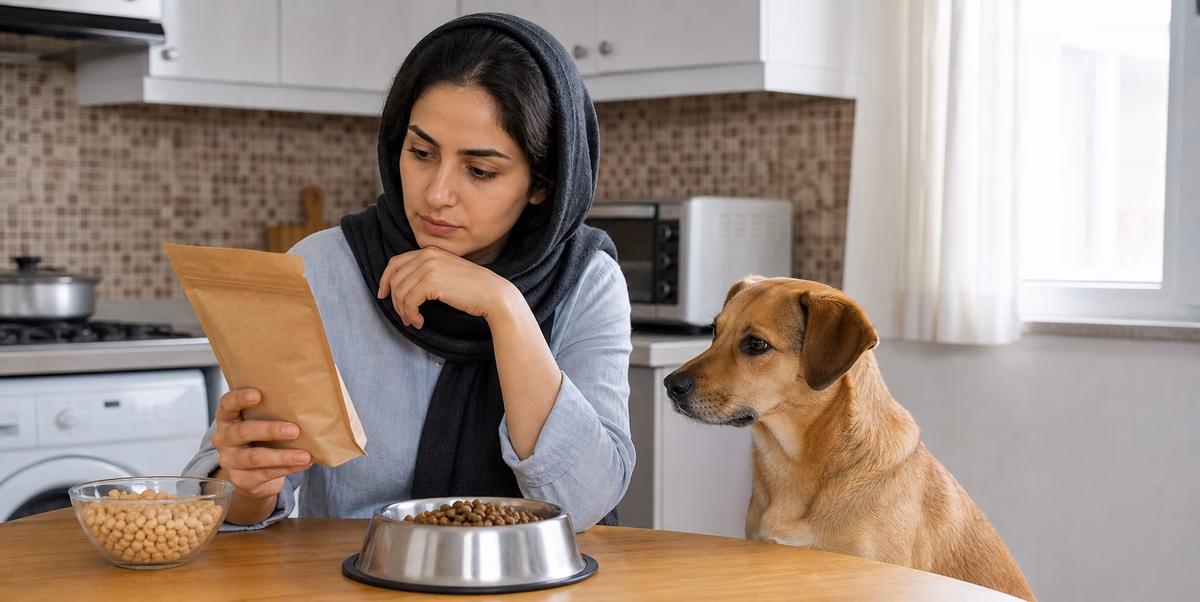 بررسی غذای سگ و مقدار کمی سویای پخته توسط سرپرست