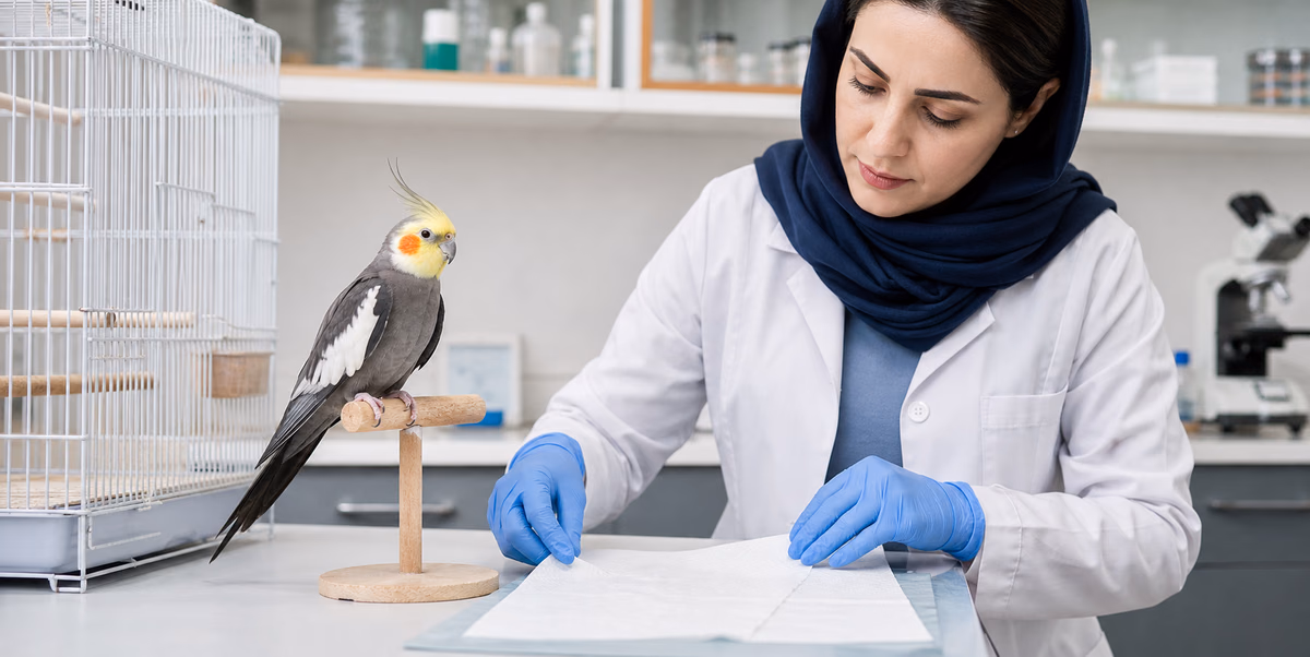 بررسی وضعیت عروس هلندی و کف قفس توسط دامپزشک