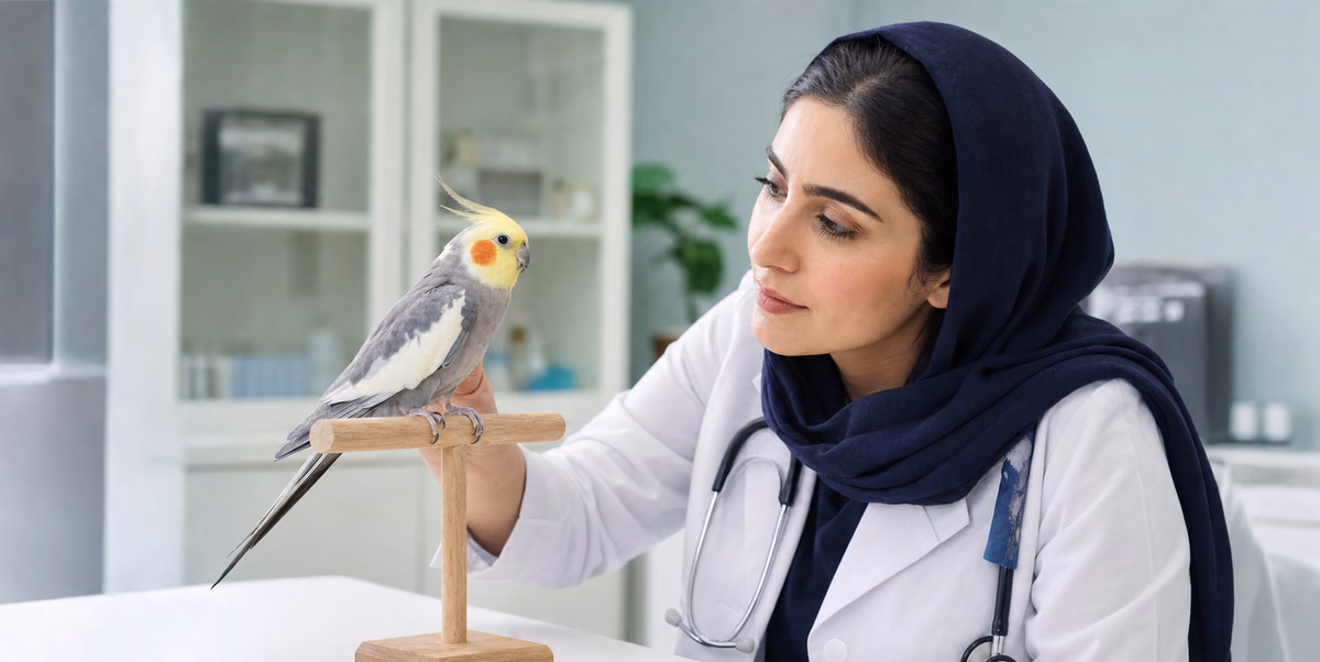 معاینه عروس هلندی توسط دامپزشک پرندگان