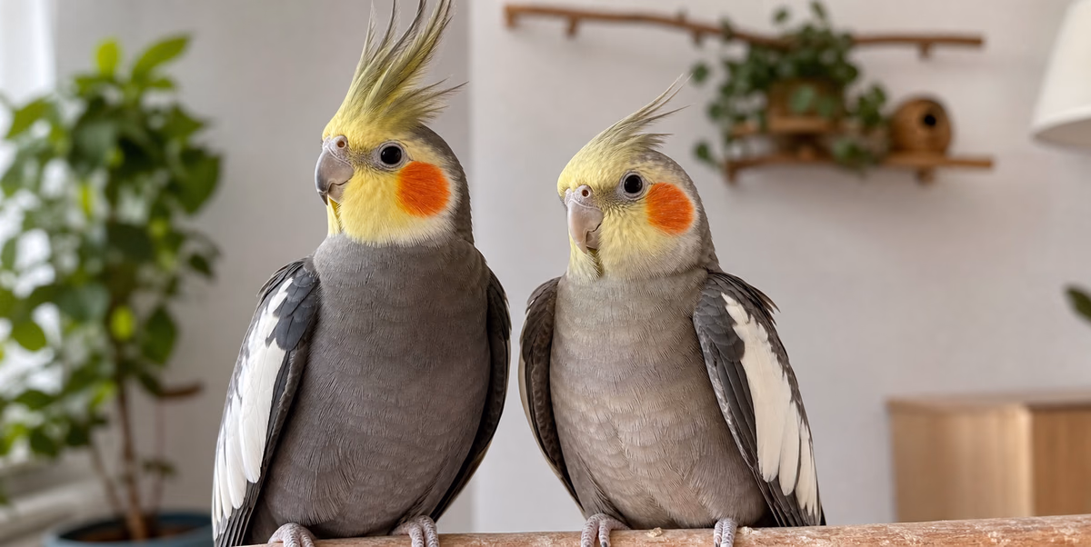 عروس هلندی نر و ماده روی چوب نشیمن